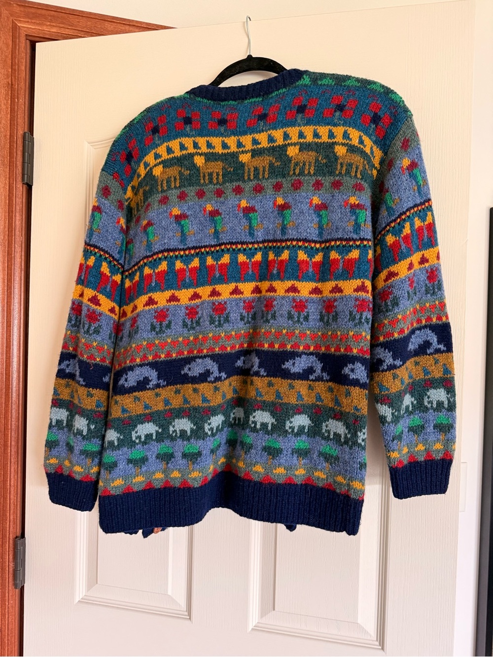 L.L. Bean Multicolor Fair Isle Wool Cardigan - Navy, Gray, Mustard, Green, Red - Picture 4 of 6